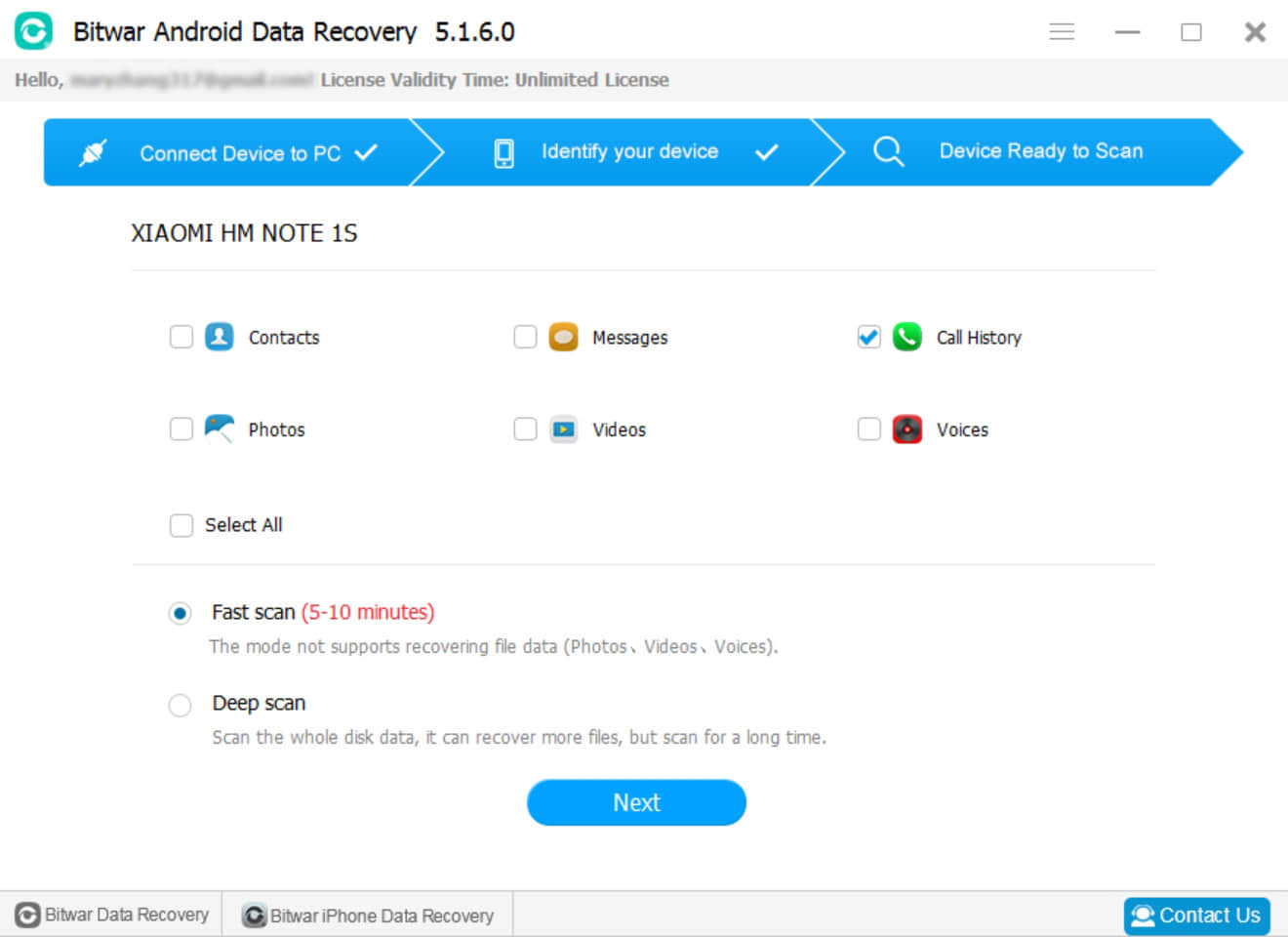 1.Call history recovery from Bitwar Android Data Recovery for windows